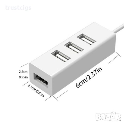 Мини USB хъб с 4 порта, снимка 2 - Кабели и адаптери - 44481897