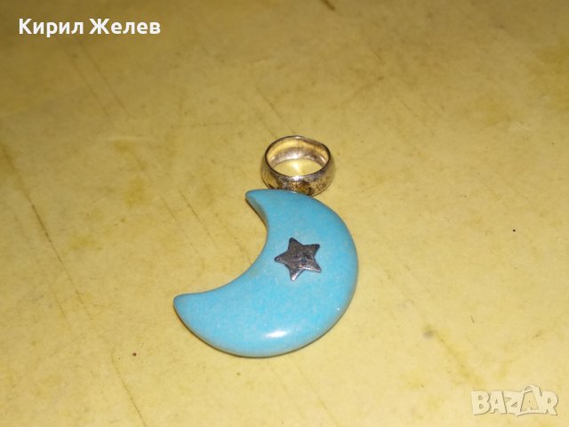 ПОЛУМЕСЕЦ и ЗВЕЗДА РЕТРО АРТ ПЕНДАНТ от СРЕБРО и ВЕНЕЦИАНСКО СТЪКЛО МУРАНО СТАРА РЪЧНА РАБОТА 26827, снимка 3 - Антикварни и старинни предмети - 40524121