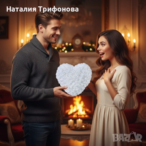 Декоративно сърце от изкуствени рози в подаръчна кутия, снимка 6 - Декорация за дома - 53064015