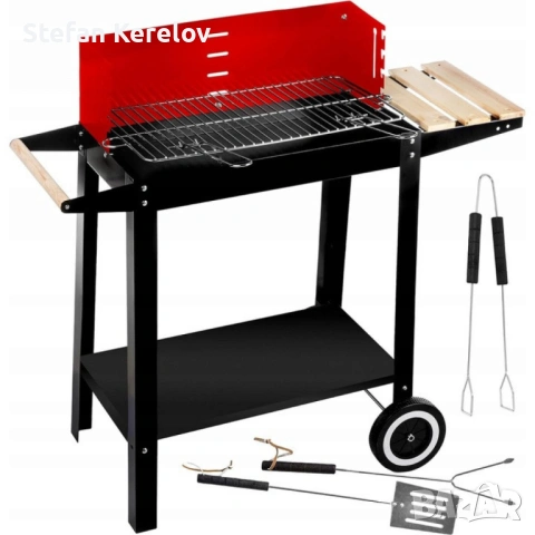 Градинско барбекю на колела, емайлирана стомана, 4 степени + Подарък 3 прибора, снимка 2 - Барбекюта - 53652368