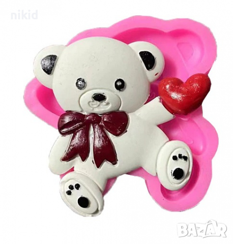 Мече с панделка и сърце силиконов молд форма фондан шоколад гипс , снимка 2 - Форми - 36118844