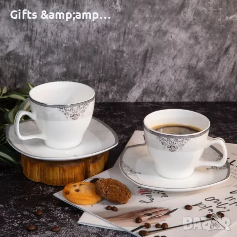 Нежен порцеланов сет за кафе, капучино или чай - четири декора