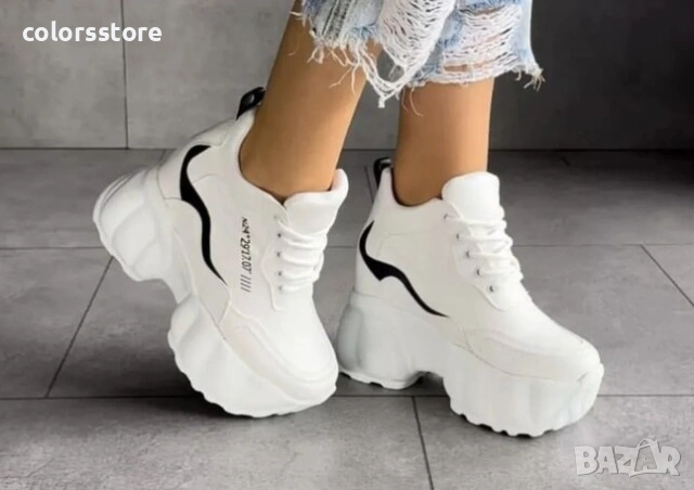 Кецове на платформа - бяло с черно - PA200

