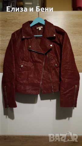 яке мото байкър бордо кожено малинов цвят, снимка 2 - Якета - 35765675