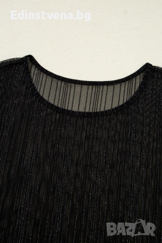 Дамска черна мрежеста блуза с блестящ ефект и дълъг ръкав, снимка 7 - Блузи с дълъг ръкав и пуловери - 53061631