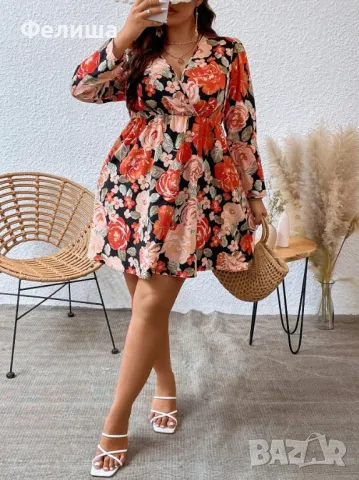 Красив Многоцветен Модел Туника / Рокля с Оранжево Огнени Цветчета, снимка 6 - Туники - 50185310