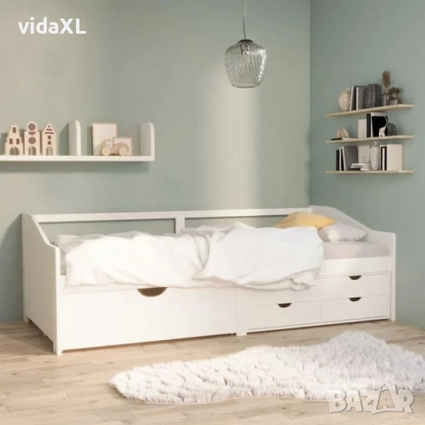 vidaXL 3-местно дневно легло с чекмеджета, бяло, бор масив, 90х200 см(SKU:322170), снимка 2 - Спални и легла - 52901348