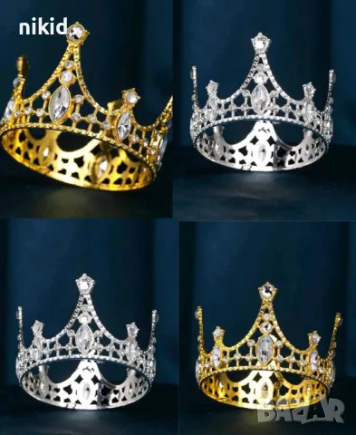 Корона Тиара метална медена сребриста златиста с камъни за украса декор на торта парти, снимка 7 - Други - 49727922