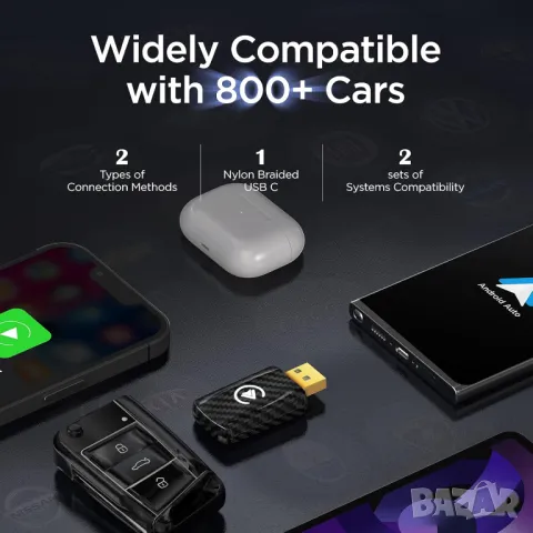 Безжичен Carplay адаптер и Android Auto безжичен адаптер, 2 в 1 Auto Car Play, снимка 8 - Аксесоари и консумативи - 49556111