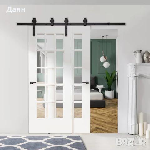 Комплект за монтаж на плъзгаща се врата Homcom, капацитет 90 кг, 200x0,6x4 см, черен, снимка 2 - Други стоки за дома - 53286802