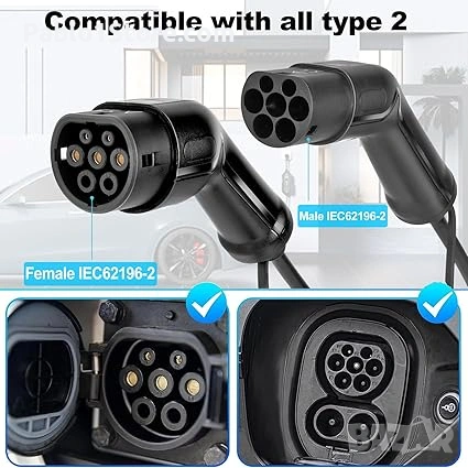 Заряден кабел тип 2 32 A 22 KW трифазен 5 м заряден кабел за електрически автомобили тип 2 универсал, снимка 4 - Аксесоари и консумативи - 53762872