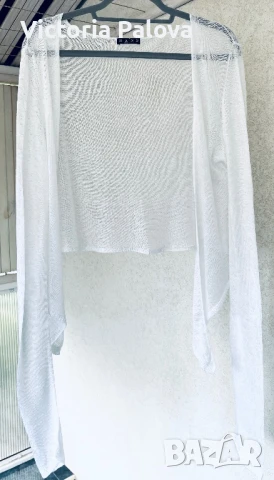 Луксозна бяла жилетка плетен лен  HAND Италия, снимка 2 - Жилетки - 50581412