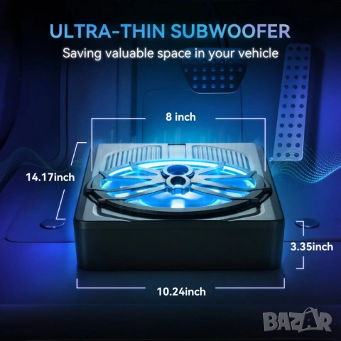 Компактен 10” автомобилен 800W(peak) активен субуфер с RGB амбиентна подсветка с дистанционно, снимка 3 - Аксесоари и консумативи - 52822364