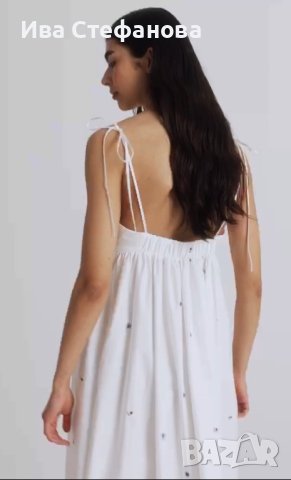 Нова дълга елегантна бяла рокля теменужки 100% памук , снимка 18 - Рокли - 41932782
