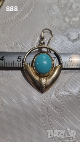 Vintage сребърни обеци с тюркоази и позлата , снимка 7 - Обеци - 44185247