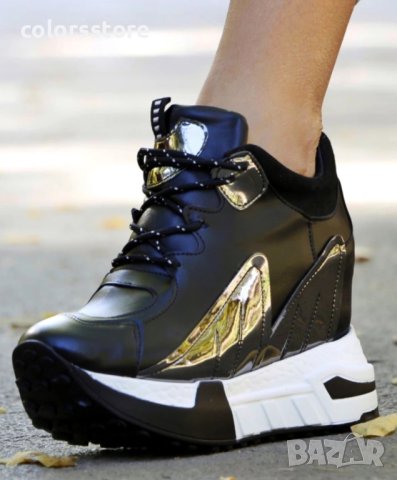 Кецове на платформа - черно с бронз - PA20, снимка 2 - Кецове - 34008334