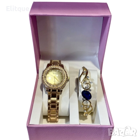 Луксозен дамски комплект – елегантен часовник и изискана гривна със скъпоценни камъни, снимка 5 - Бижутерийни комплекти - 52596603