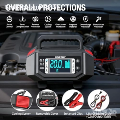 Ново Интелигентно зарядно за акумулатори 12V/24V LiFePO4 AGM GEL 20A, снимка 7 - Друга електроника - 52502725