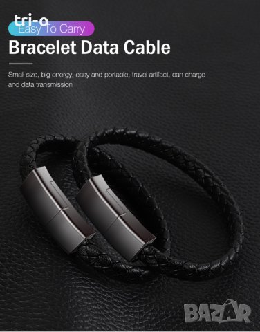 Унисекс кожена гривна USB кабел за зареждане и пренос на данни за iPhone, снимка 1 - USB кабели - 41702711