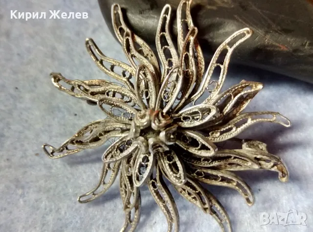 СТАРИННА ФИНА ФИЛИГРАННА СРЕБЪРНА БРОШКА ЦВЕТЕ СРЕБРО ВИСОКА ПРОБА РЪЧНА МАЙСТОРСКА РАБОТА 47957, снимка 2 - Антикварни и старинни предмети - 48476640