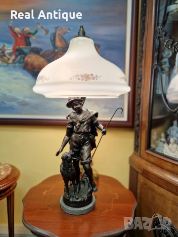 Уникална антикварна френска бронзова фигурална лампа Арт Деко , снимка 7 - Антикварни и старинни предмети - 51404243