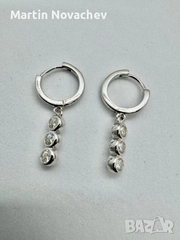 Сребърни обеци с мойсанит  (Диамант), снимка 5 - Обеци - 50797784
