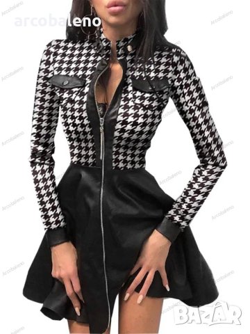 Дамска рокля с дълъг ръкав и V-образно деколте с цип и джоб, 3модела, снимка 4 - Рокли - 42318593