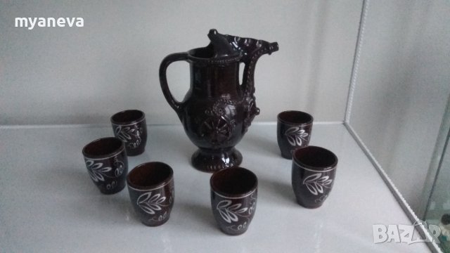 Троянска керамика, сервиз за вино с кана и 6 чаши, снимка 2 - Други стоки за дома - 44373036