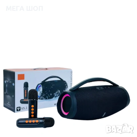 Преносима караоке тонколона с 2 микрофона B21 BOOMBOX - мощен звук и RGB Led осветление, снимка 2 - Тонколони - 53860662