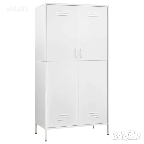 vidaXL Гардероб, бял, 90x50x180 см, стомана