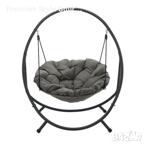 Висящ стол PATIO с тъмносива възглавница и сива рамка - стилен акцент за всеки дом и градина, снимка 9 - Градински мебели, декорация  - 53835904