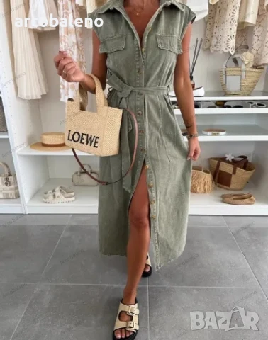 Дамска ежедневна едноредна дънкова рокля без ръкави, 3цвята , снимка 5 - Рокли - 51033308