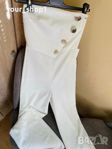 Елегантен дълъг гащеризон в бяло , снимка 2 - Гащеризони - 53865773