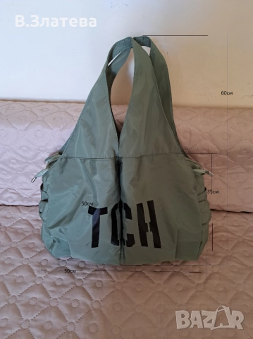 Дамска чанта – голяма,в  зелено, промазка, 100% непромокаема, снимка 2 - Чанти - 51507302