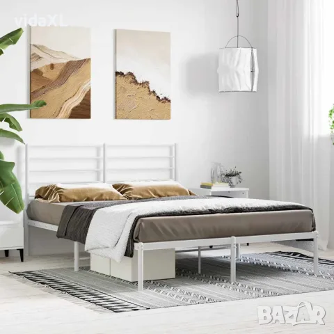 vidaXL Метална рамка за легло с горна табла, бяла, 120x200 см, снимка 4 - Спални и легла - 56147196