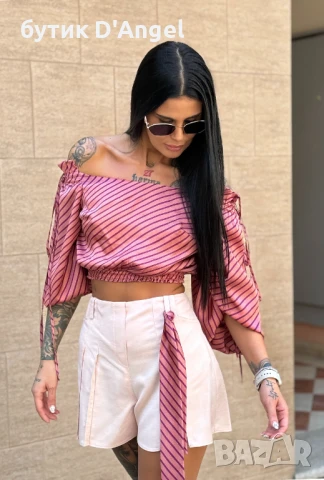 AVIN Панталонки лен в нежно розово с лента от материята 