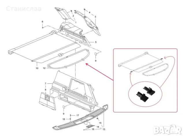 Opel Insignia A Sports Tourer Водачи за щора на багажник, снимка 6 - Части - 50388954