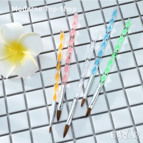 Четки за акрил комплект 5 броя / избутвач за кожички, снимка 8 - Продукти за маникюр - 34717787