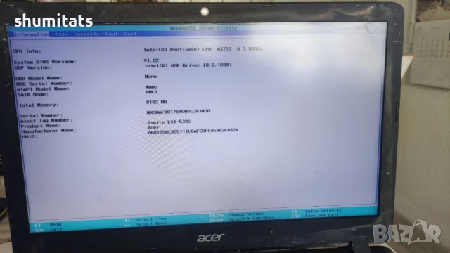 Acer ES1 532g работещ за части/счупена панта/