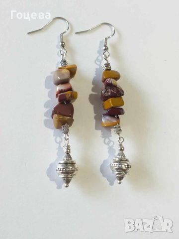 Бохо комплект обици и колие с камъни Мокаит и орнаменти цвят сребро , снимка 7 - Бижутерийни комплекти - 41967682