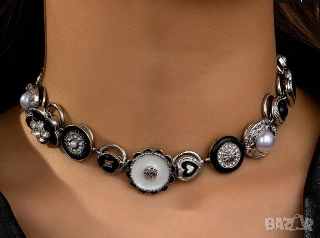 Чокър колие метално с орнаменти дължина - 32+10