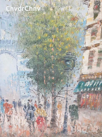 77х67см/голяма картина масло върху платно/градски пейзаж-Париж/дървена рамка, снимка 5 - Картини - 51177008