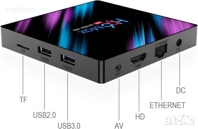 НОВ тв бокс на БЪЛГАРСКИ H96Max WiFi 100M, 2GB RAM 16GB ROM Quad Core 64bit Cortex A53 2.4GHz..., снимка 4 - Плейъри, домашно кино, прожектори - 50493357