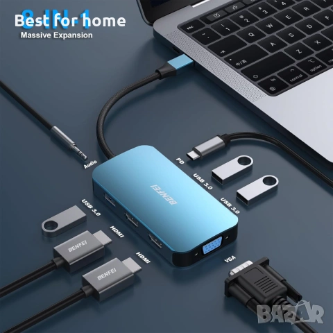 Докинг станция BENFEI USB C, 8-в-1 , снимка 2 - Друга електроника - 53174420