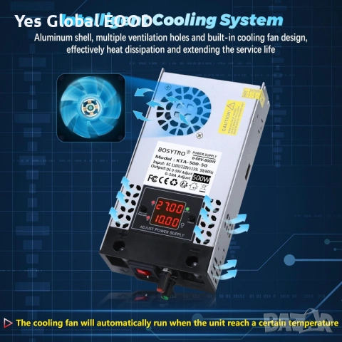 Регулируемо захранване 0-50V 0-10A 500W, снимка 5 - Друга електроника - 53439957