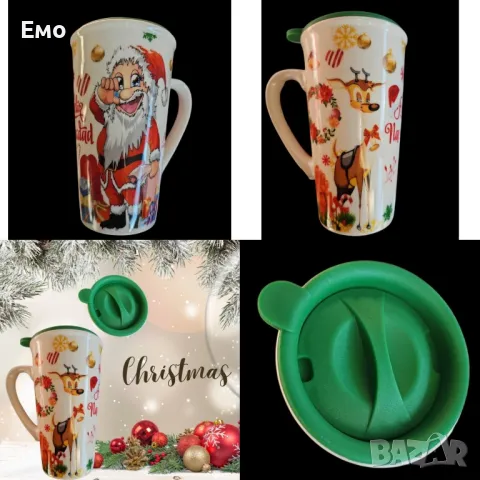 Коледна порцеланова чаша с гумен капак 15см височина