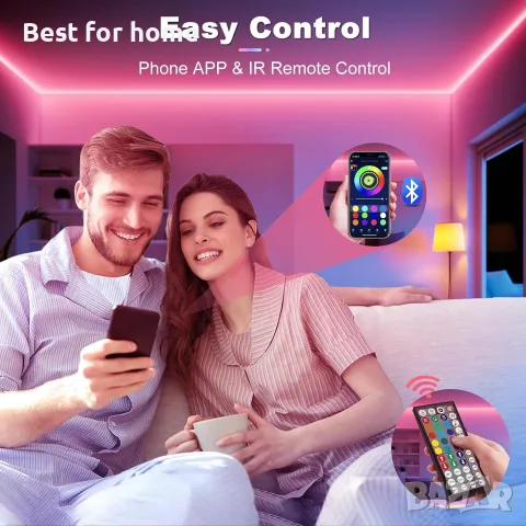 LED лента, 20M гъвкава RGB LED лента за декорация на стая, Bluetooth приложение за управление, снимка 4 - Лед осветление - 55875628