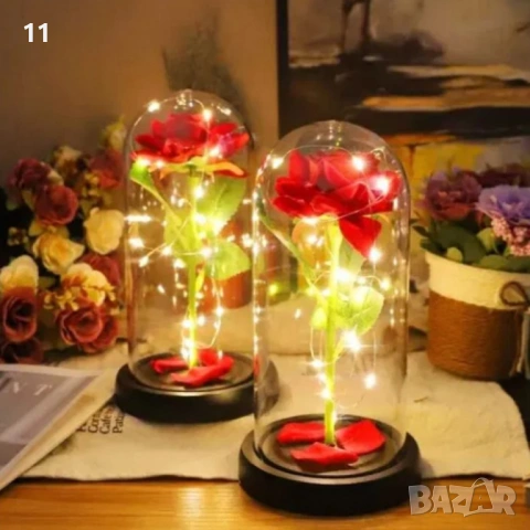 Осветена роза в стъкленица с подаръчна кутия , снимка 3 - Подаръци за жени - 53288539