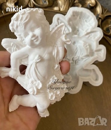 Ангел момче в плат и цветя силиконов молд форма фондан шоколад гипс декор