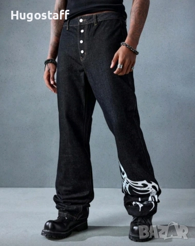 Нови дънки Casual Jeans модерен дизайн панталони черни размер 34, снимка 4 - Дънки - 52503108